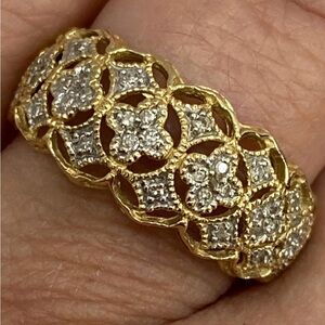 BEAUTIFUL 14K Yellow Gold Designer DIAMOND CLOVER 9mm Band Ring Size 8!